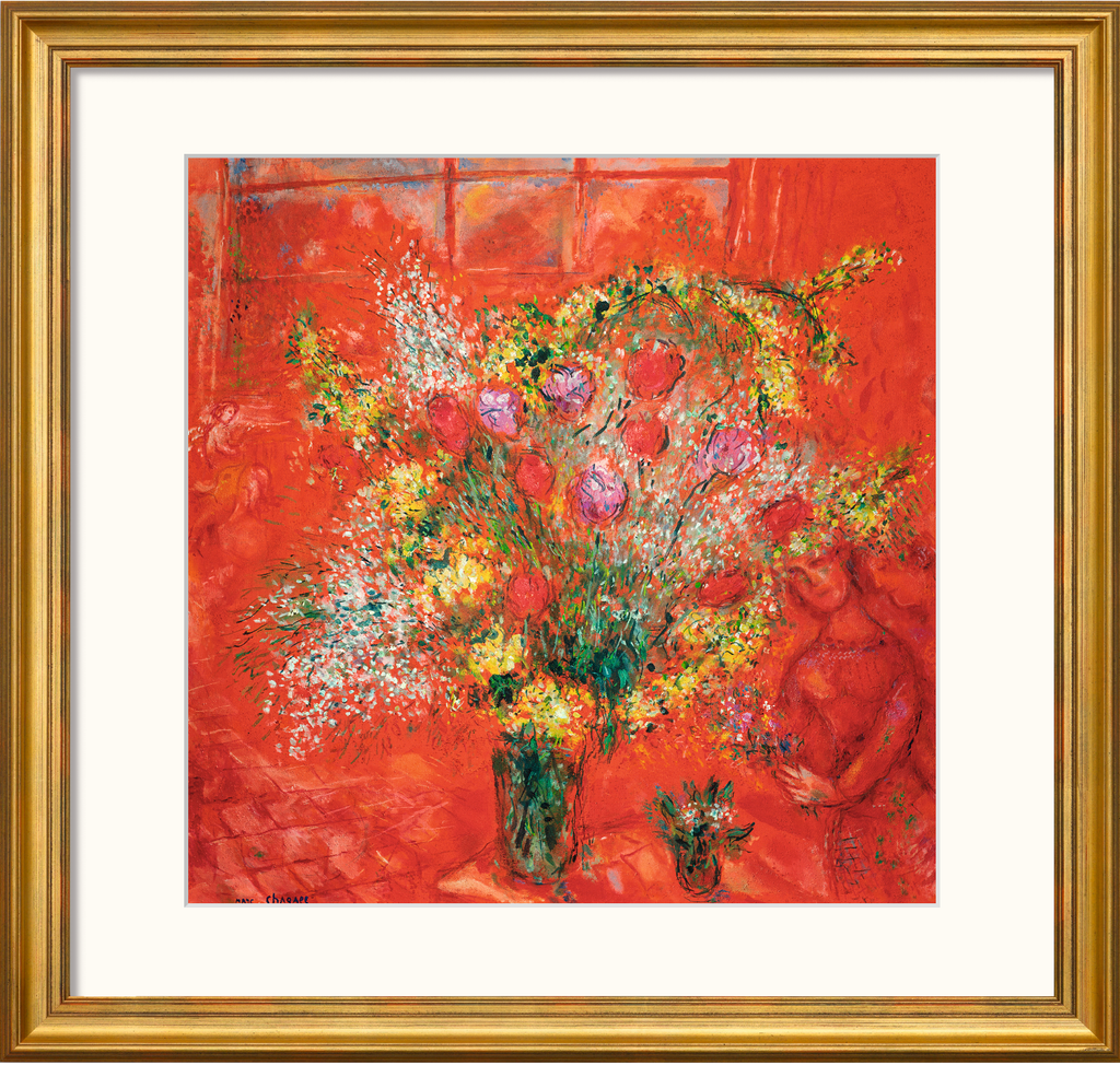 Tableau "Fleurs sur fond rouge" - Marc Chagall